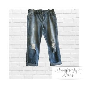 Jennifer Lopez Boyfriend Jeans Distressed Ankle Rhinestone Cuffed Comfy Women 10